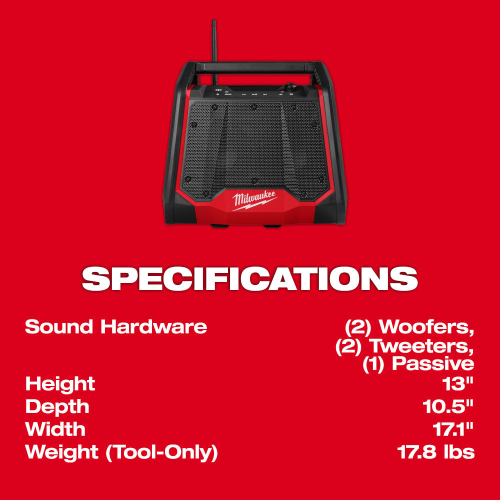 Milwaukee 2956-20 M18 Cordless Bluetooth Jobsite Radio + Charger (Tool Only)