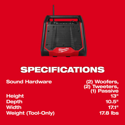 Milwaukee 2956-20 M18 Cordless Bluetooth Jobsite Radio + Charger (Tool Only)