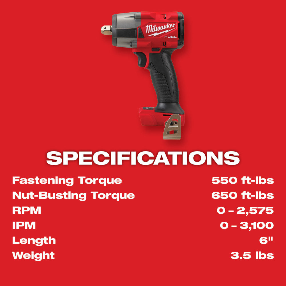 Milwaukee 2962P-20 M18 FUEL Cordless 1/2in Mid-Torque Impact Wrench with Pin Detent (Tool Only)