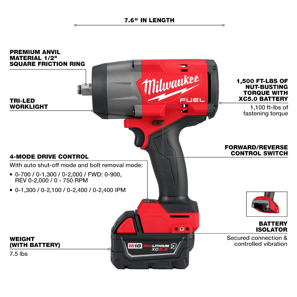 Milwaukee 2967-22GG M18 Cordless 2-Tool 1/2in High Torque Impact Wrench Friction Ring & Grease Gun Combo Kit