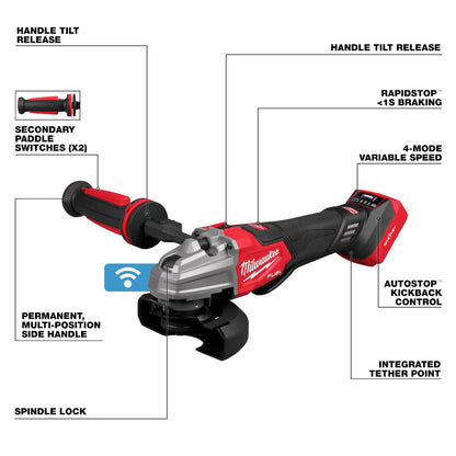 Milwaukee 2986-20 M18 FUEL Cordless Brushless 4-1/2in / 5in Dual-Trigger Braking Angle Grinder with Paddle Switch (Tool Only)