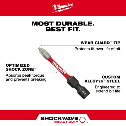Milwaukee 48-32-4463 SHOCKWAVE Impact Duty 2in x #3 Phillips Power Bit