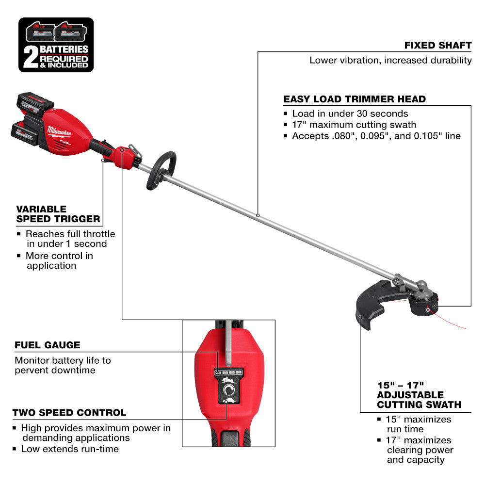 Milwaukee 3006-22 M18 FUEL Cordless Brushless 17in Dual Battery String Trimmer Kit