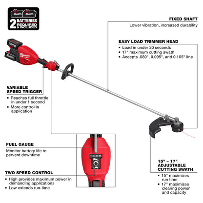 Milwaukee 3006-22 M18 FUEL Cordless Brushless 17in Dual Battery String Trimmer Kit