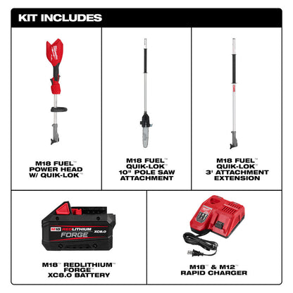 Milwaukee 3016-21PS M18 FUEL Cordless Brushless 10in Pole Saw with QUIK-LOK Kit