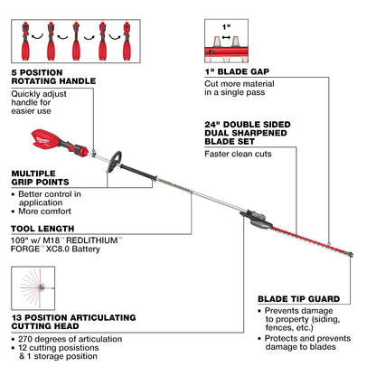 Milwaukee 3035-20 M18 FUEL Cordless Brushless 24in Extended Pole Articulating Hedge Trimmer (Tool Only)