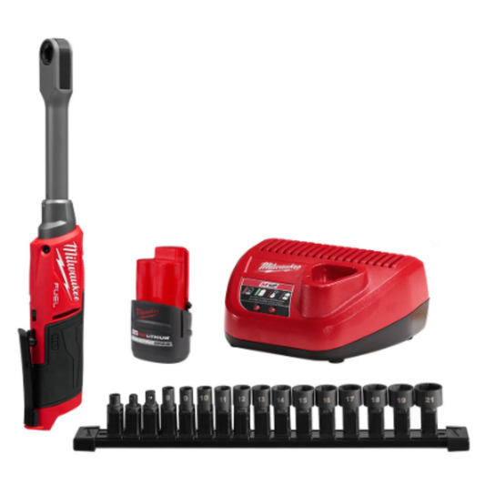 Milwaukee 3050-21 M12 FUEL INSIDER 12-Volt Li-Ion Brushless Cordless 1/4 inch - 3/8 inch Extended Reach Box Ratchet Kit