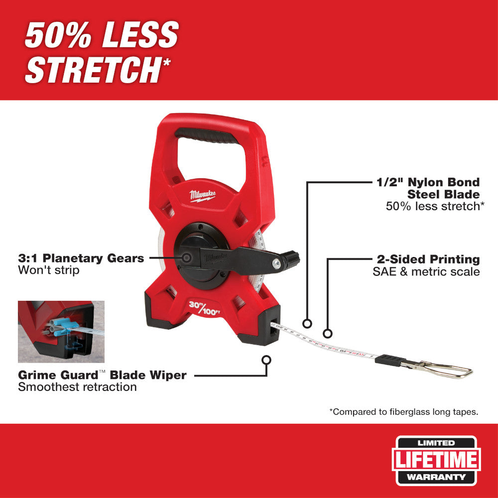 Milwaukee 48-22-5203 100'/30m Open Reel Long Tape Measure