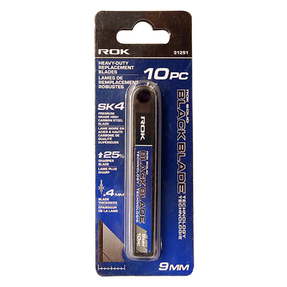 ROK Black Heavy-Duty Replacement Blades, 9 mm, 10-Piece Set