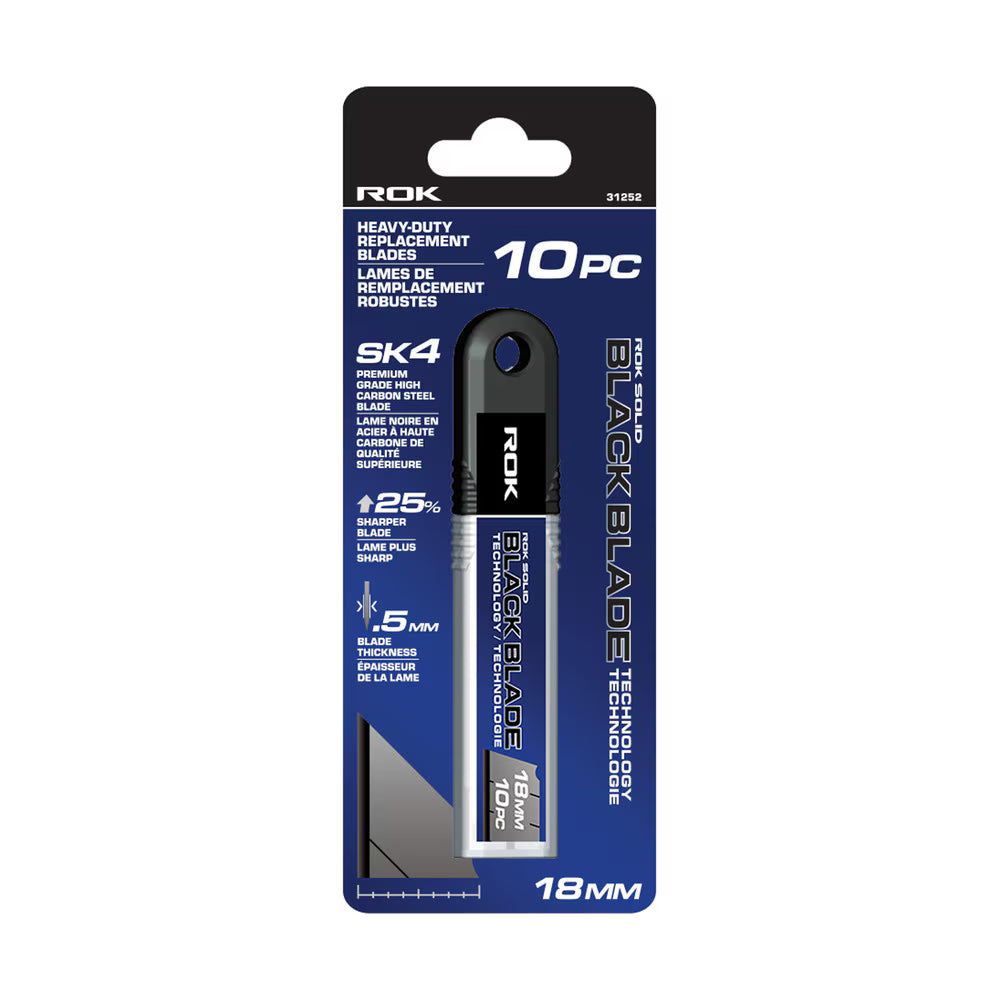 ROK Black Heavy-Duty Replacement Blades, 18 mm, 10-Piece Set