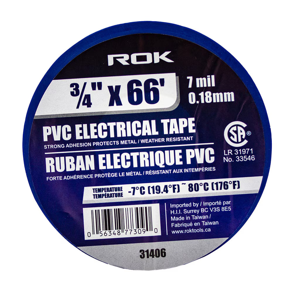3/4-Inch x 66 ft Blue PVC Electrical Tape | 7 Mil Insulating Tape for Wire & Cable