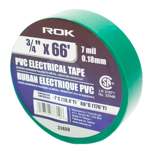 3/4-Inch x 66 ft Green PVC Electrical Tape | 7 Mil Insulating Tape for Wire & Cable