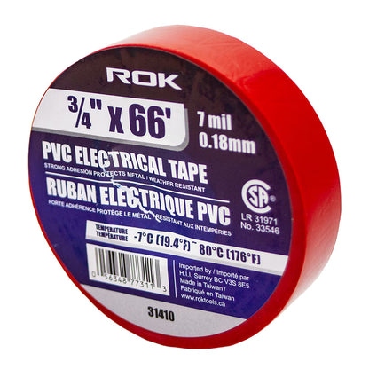 3/4-Inch x 66 ft Red PVC Electrical Tape | 7 Mil Insulating Tape for Wire & Cable