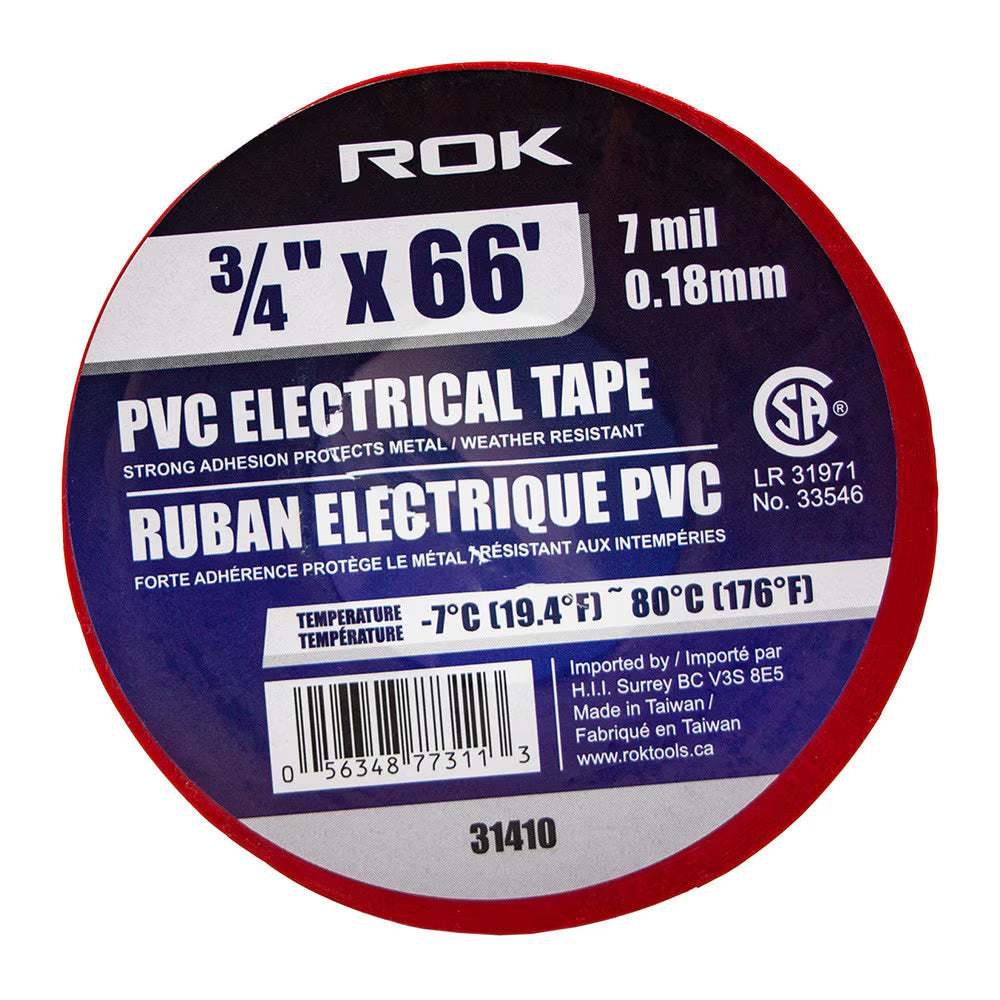 3/4-Inch x 66 ft Red PVC Electrical Tape | 7 Mil Insulating Tape for Wire & Cable