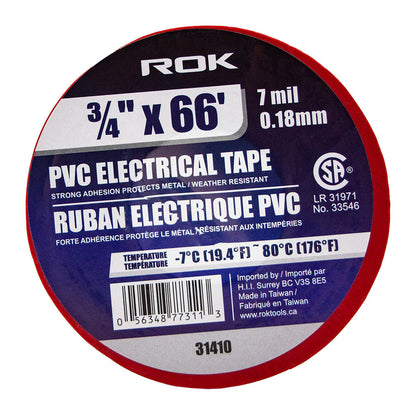 3/4-Inch x 66 ft Red PVC Electrical Tape | 7 Mil Insulating Tape for Wire & Cable