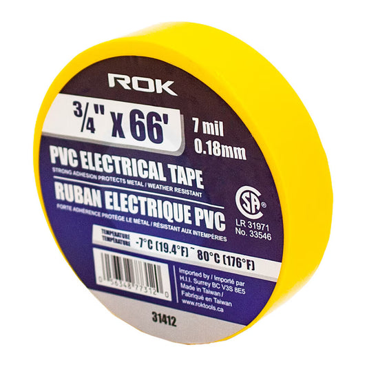3/4-Inch x 66 ft Yellow PVC Electrical Tape | 7 Mil Insulating Tape for Wire & Cable