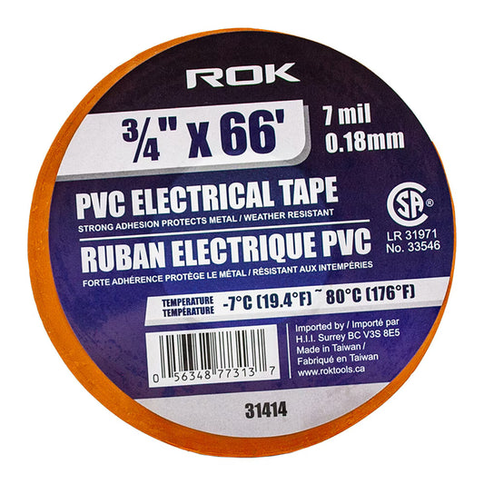 3/4-Inch x 66 ft Orange PVC Electrical Tape | 7 Mil Insulating Tape for Wire & Cable