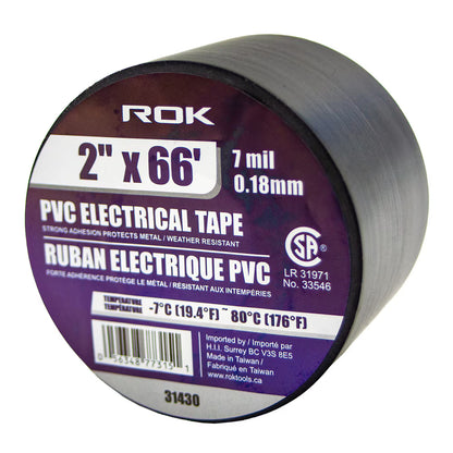 2-Inch x 66 ft Black PVC Electrical Tape | 7 Mil Insulating Tape for Wire & Cable