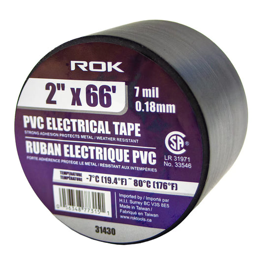 2-Inch x 66 ft Black PVC Electrical Tape | 7 Mil Insulating Tape for Wire & Cable