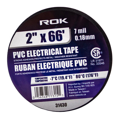 2-Inch x 66 ft Black PVC Electrical Tape | 7 Mil Insulating Tape for Wire & Cable