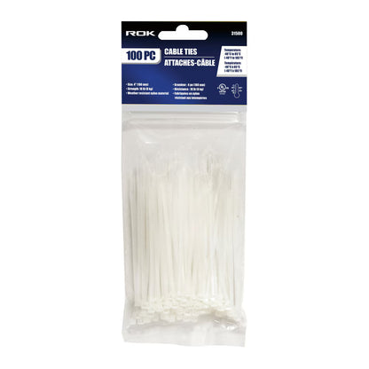 100 Pcs 4-Inch Clear Nylon Cable Ties | Self-Locking Zip Ties for Wire & Cable Management