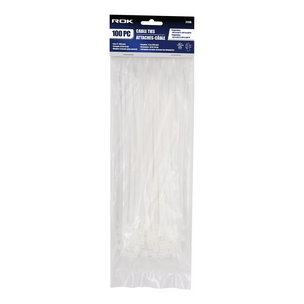 100 Pcs 8-Inch Clear Nylon Cable Ties | Self-Locking Zip Ties for Wire & Cable Management