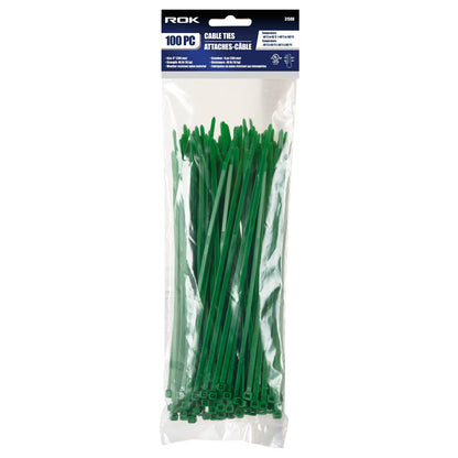 100 Pcs 8-Inch Green Nylon Cable Ties | Self-Locking Zip Ties for Wire & Cable Management