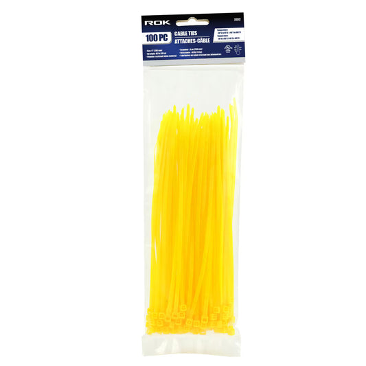 100 Pcs 8-Inch Yellow Nylon Cable Ties | Self-Locking Zip Ties for Wire & Cable Management
