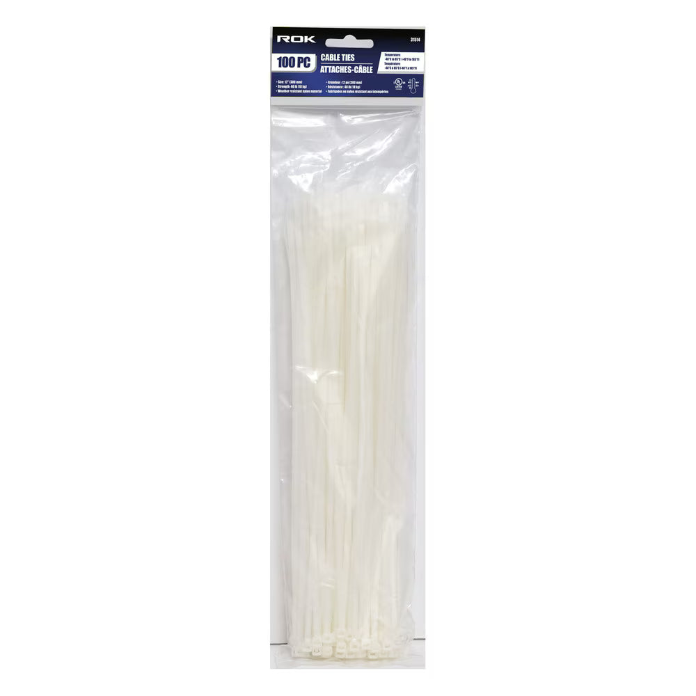 100 Pcs 12-Inch Clear Nylon Cable Ties | Self-Locking Zip Ties for Wire & Cable Management
