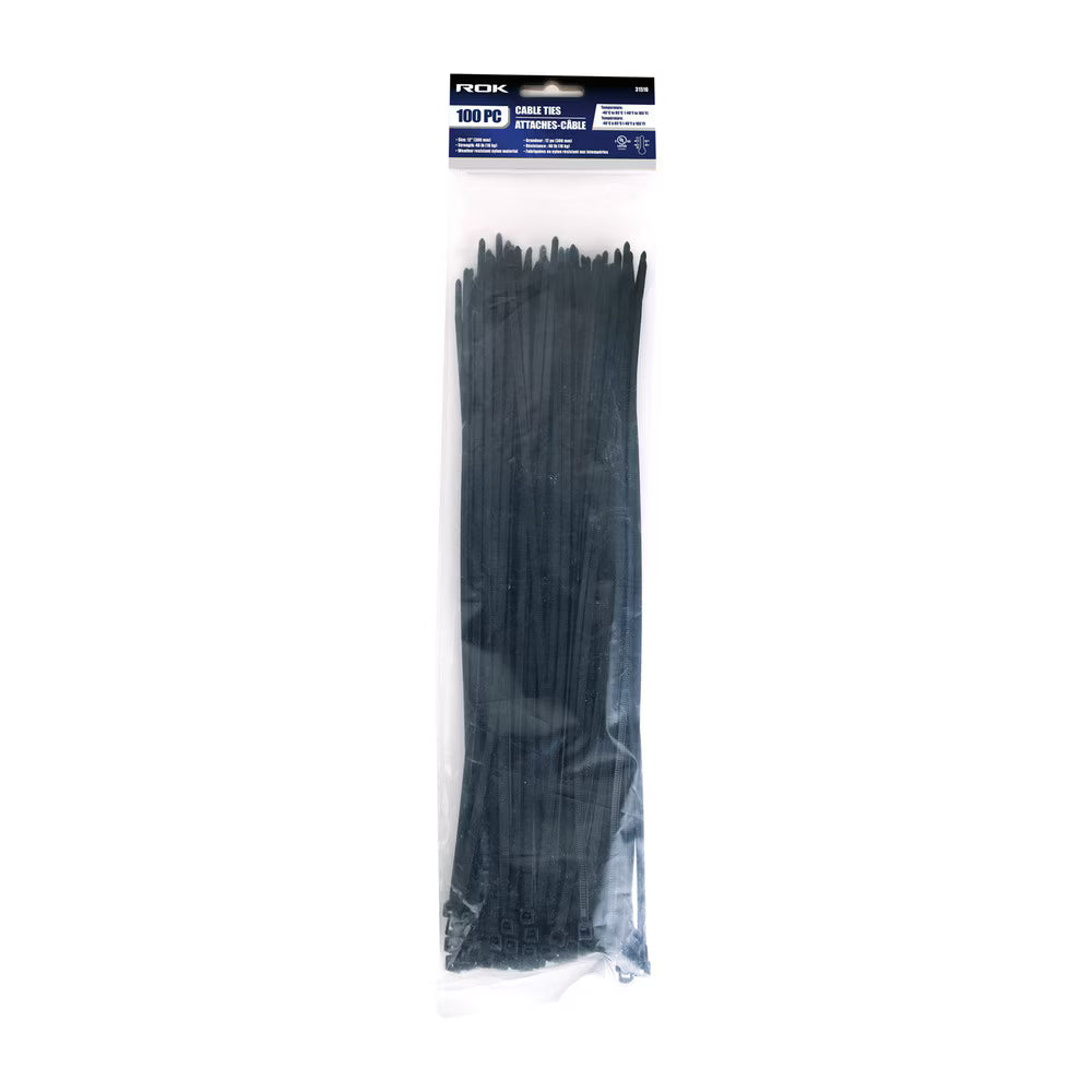 100 Pcs 12-Inch Black Nylon Cable Ties | Self-Locking Zip Ties for Wire & Cable Management
