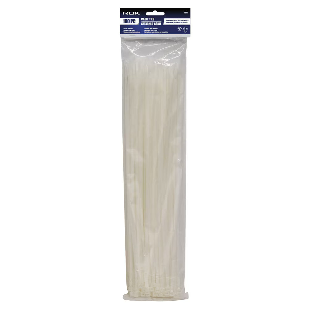 100 Pcs 16-Inch Clear Nylon Cable Ties | Heavy Duty Self-Locking Zip Ties for Wire & Cable Management