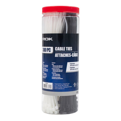 300-Piece Assorted Cable Tie Set, Clear and Black