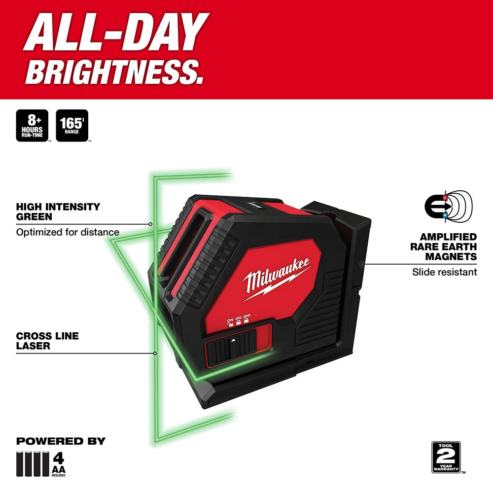 Milwaukee 3421 100 ft. Green Cross Line Laser