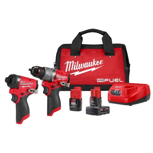 Milwaukee 3497-22 M12 FUEL 12V Li-Ion Brushless Next Generation Hammer Drill Impact Driver Combo Kit with (2) Batteries