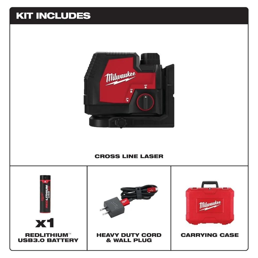 Milwaukee 3521-21 100 ft. REDLITHIUM Lithium-Ion USB Green Rechargeable Cross Line Laser Level with Charger