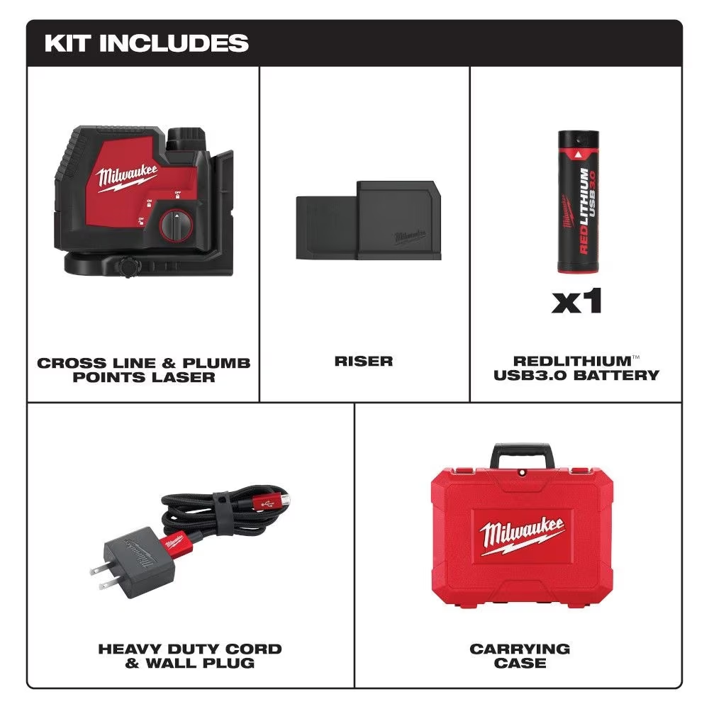 Milwaukee 3522-21 Green 100 ft. Cross Line and Plumb Points Rechargeable Laser Level with Lithium-Ion Battery