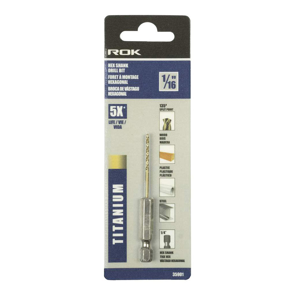ROK 35901 1/16in Hex Shank Titanium Drill Bit