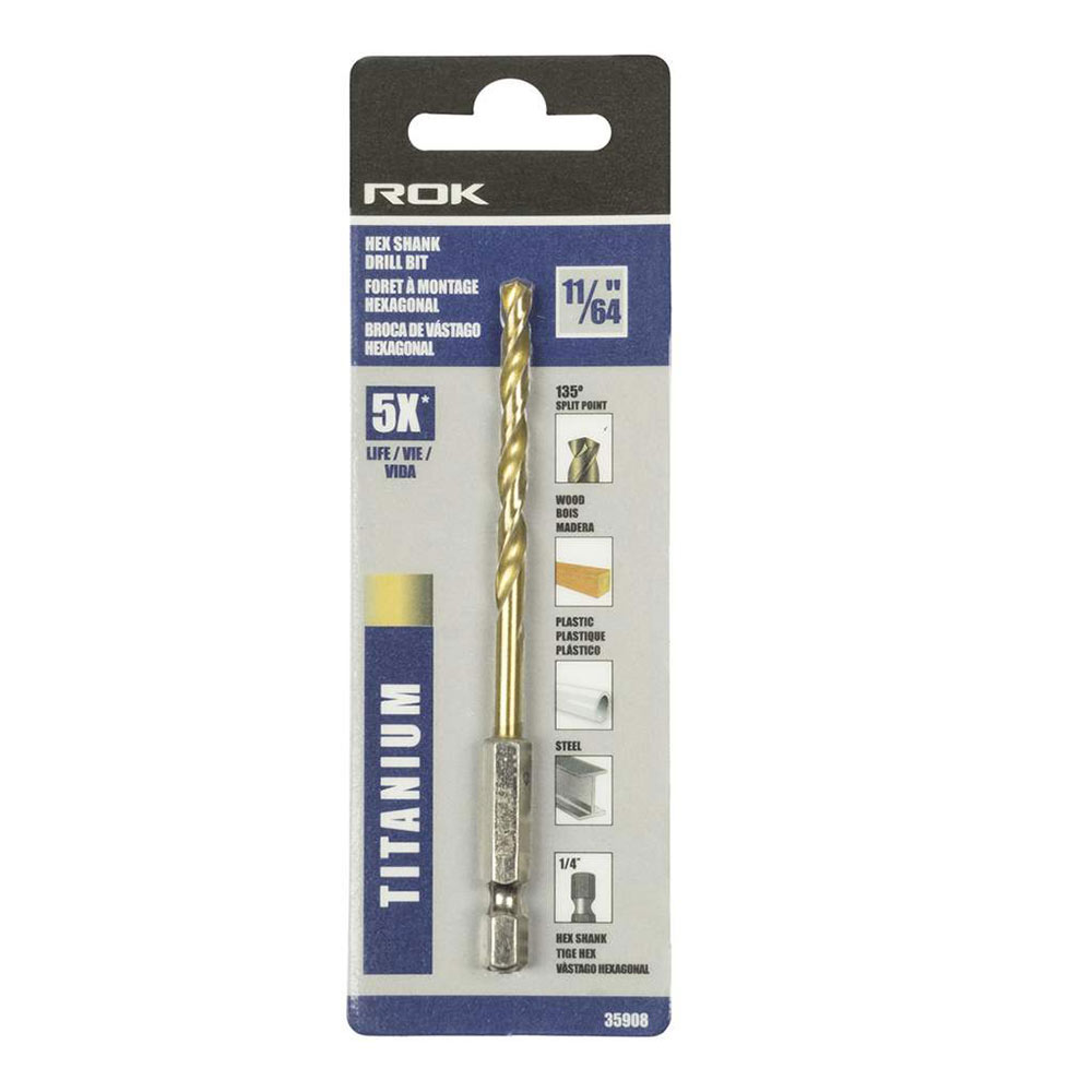 ROK 35908 11/64in Hex Shank Titanium Drill Bit