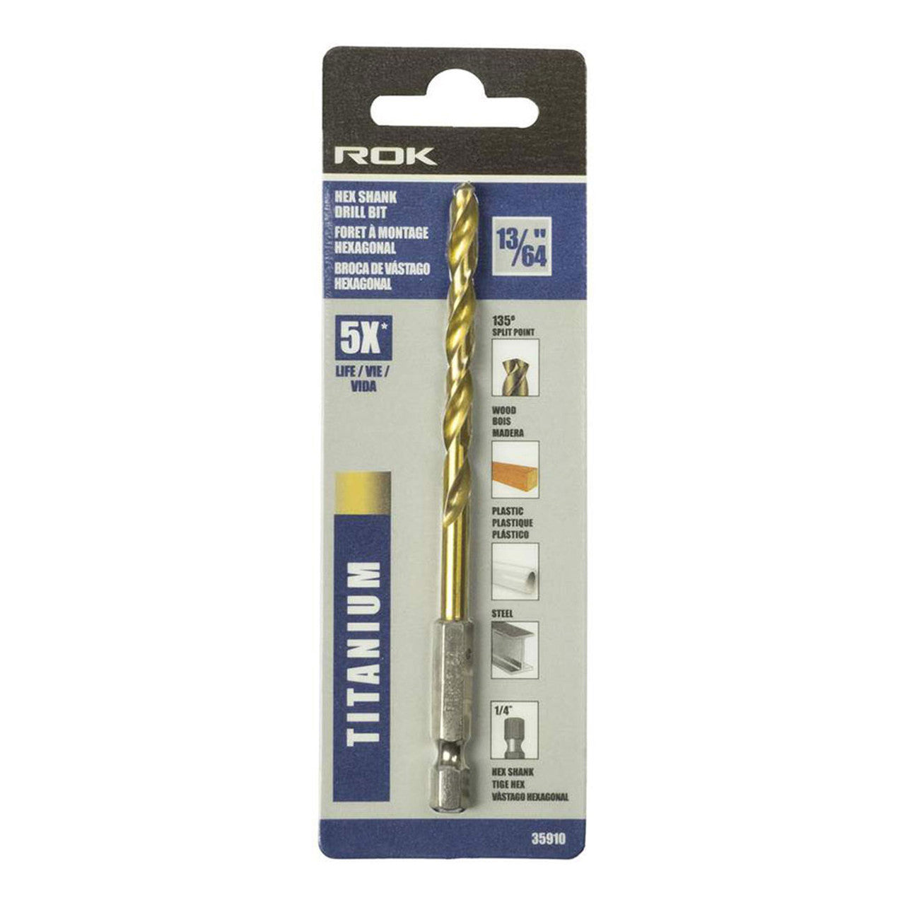 ROK 35910 13/64in Hex Shank Titanium Drill Bit