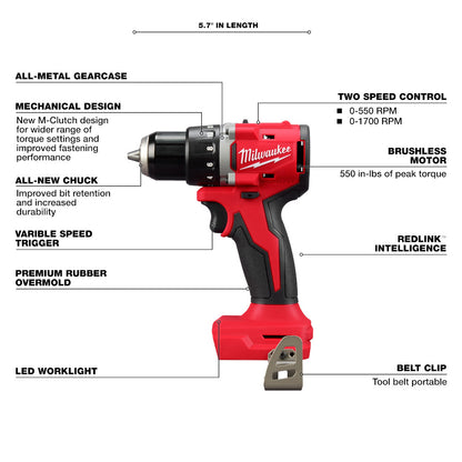 Milwaukee 3601-20 M18 Cordless Brushless 1/2in Drill / Driver (Tool Only)