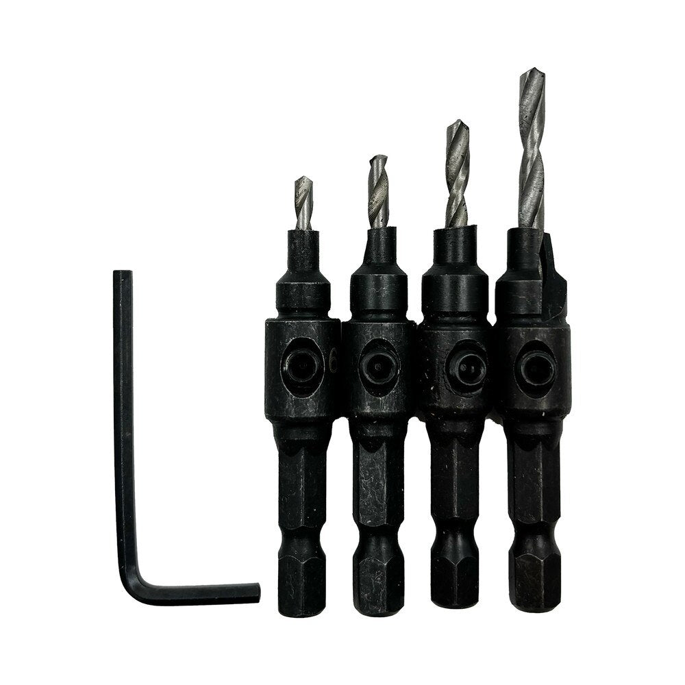 4 PC Countersink Drill Bit Set for Smooth Hole Finishing