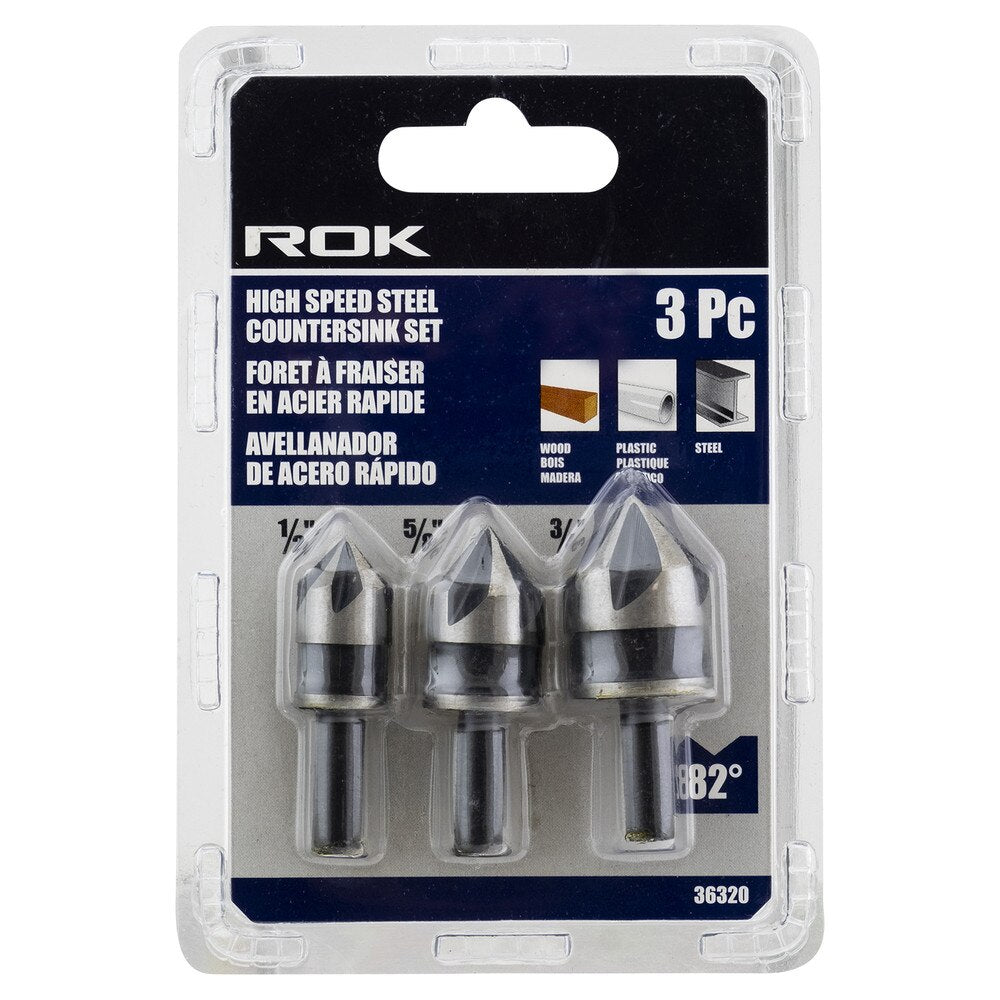 3 PC HSS Countersink Drill Bit Set for Smooth Hole Finishing