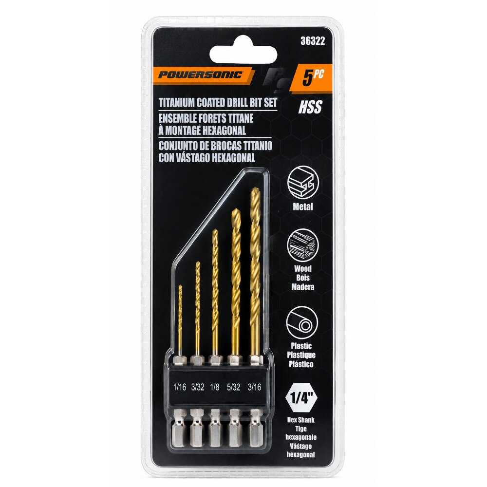 5 PC Titanium-Coated Hex Shank Drill Bit Set for Versatile Drilling
