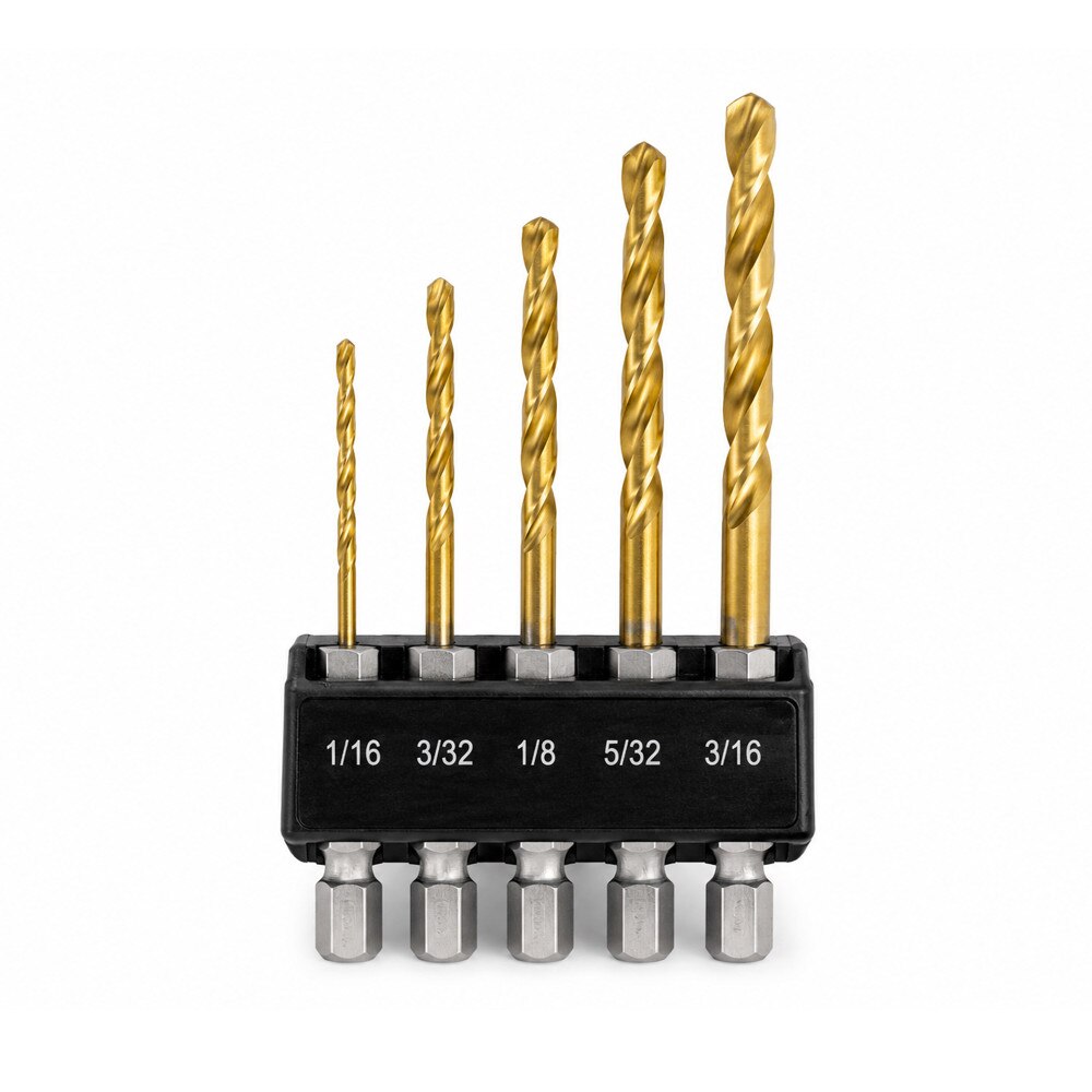 5 PC Titanium-Coated Hex Shank Drill Bit Set for Versatile Drilling