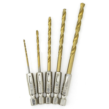 5 PC Titanium-Coated Hex Shank Drill Bit Set for Versatile Drilling