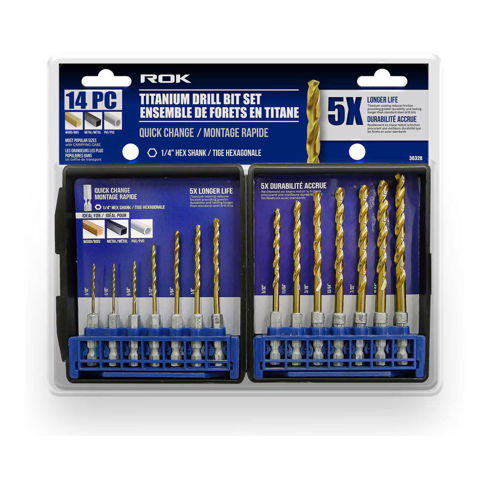14 PC Titanium-Coated Hex Shank Drill Bit Set for Versatile Drilling