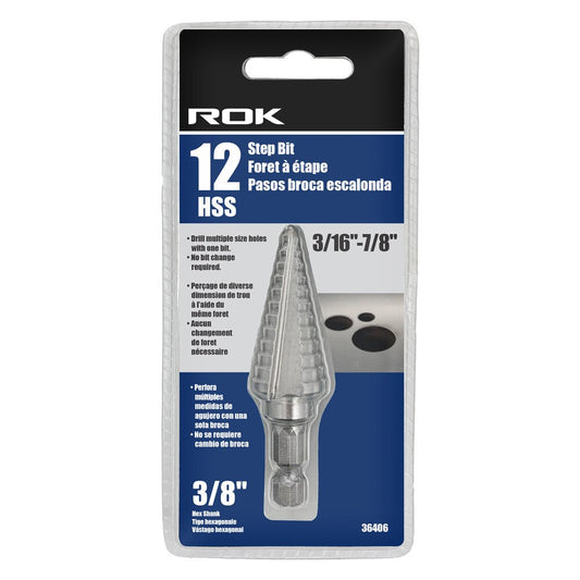 12-Step High-Speed Steel Step Drill Bit, 3/16"–7/8"
