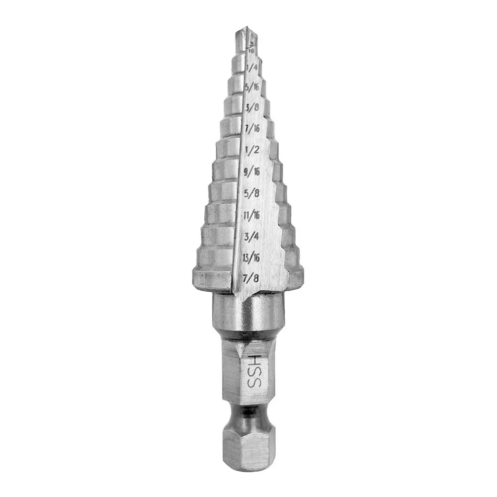 12-Step High-Speed Steel Step Drill Bit, 3/16"–7/8"