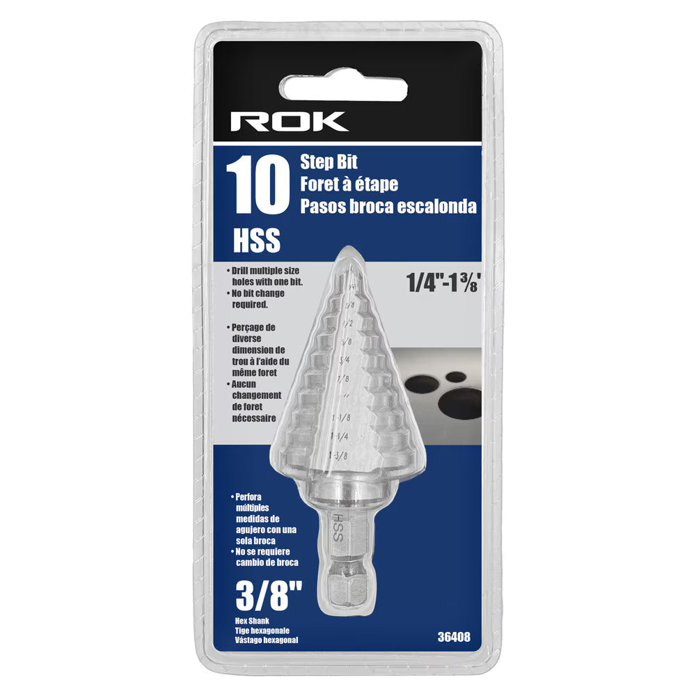 10-Step High-Speed Steel Step Drill Bit, 1/4"–1-3/8"