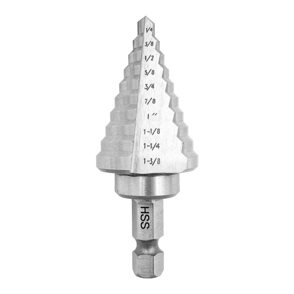 10-Step High-Speed Steel Step Drill Bit, 1/4"–1-3/8"